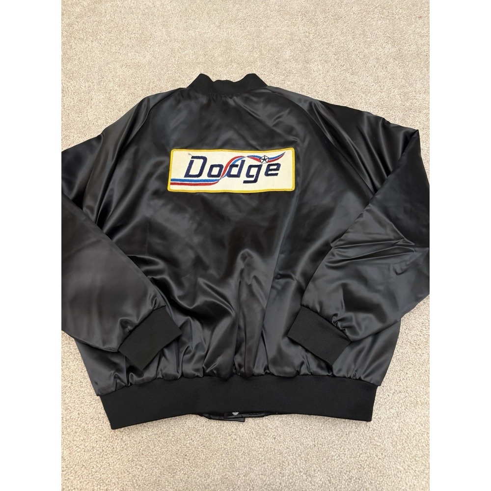 VTG 80s Hilton Dodge Patches Black Satin Racing Jacket NWOT Never Worn XL USA